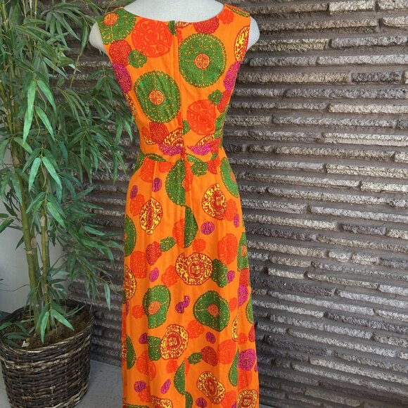 Vintage 70s Hawaii Nei Orange Maxi Hostess Dress Made in Hawaii Size 10 - Picture 7 of 11